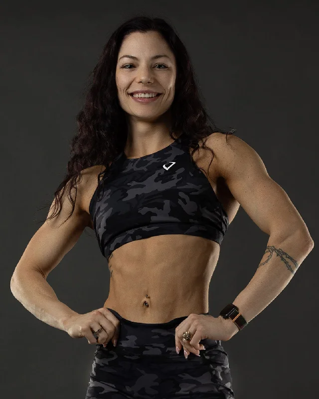 Luxe High Neck Dark Camo Sports Bra Smooth Push-Up Bra