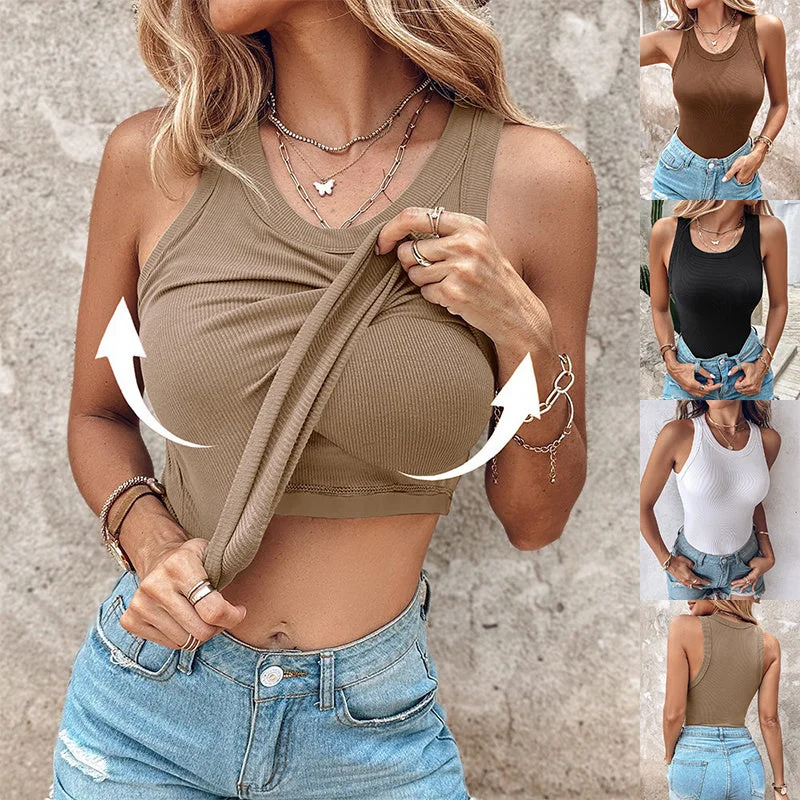 Round Neck Vest With Bra Summer Solid Color Bottom Sleeveless Top Womens Clothing Smooth Fit Bra Round Neck Vest With Bra Summer Solid Color Bottom Sleeveless Top Womens Clothing Smooth Fit Bra