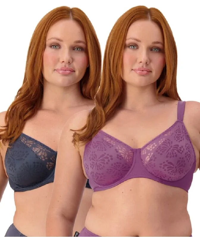 Triumph Lacy Minimizer 2 Pack Bra - Nuit/Amethyst Floral Lace Bra