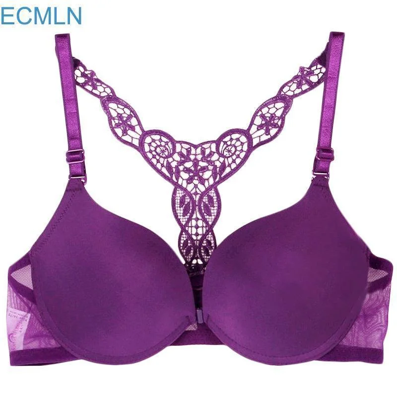Women Front Closure Lace Racer Back Push Up Seamless Bra Wireless Push-Up Bra