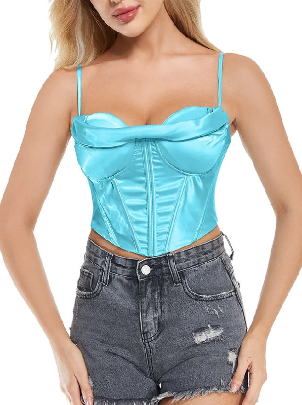 Women's Sexy Smooth Satin B Cup Bustier Bra Top with Shoulder Straps Cotton Comfort Bra