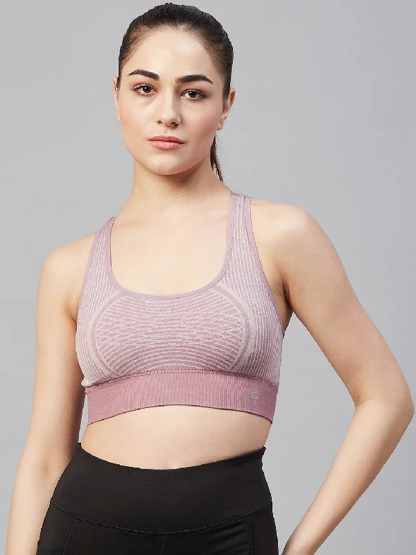 Women Striped Sports Bra - Ash Rose Sporty Compression Bra