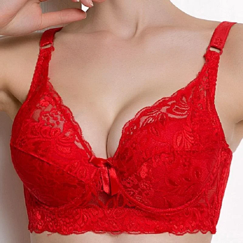Women Ultra Thin Lace 3/4 Cup Push Up Bra Soft Strapless Bra