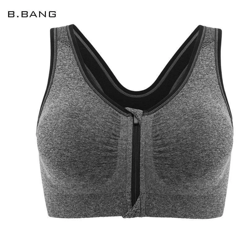Women Zipper Front Closure Push Up Seamless Sports Bra Active Support Bra