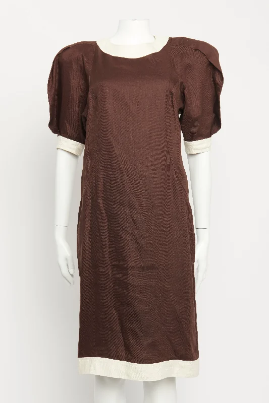 1970's Brown Linen Preowned 365 Midi Dress Chic Bohemian Midi Dress