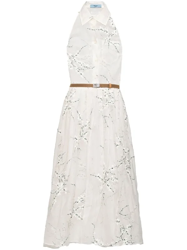 floral-embroidered silk midi dress Fashionable Casual Midi Dress