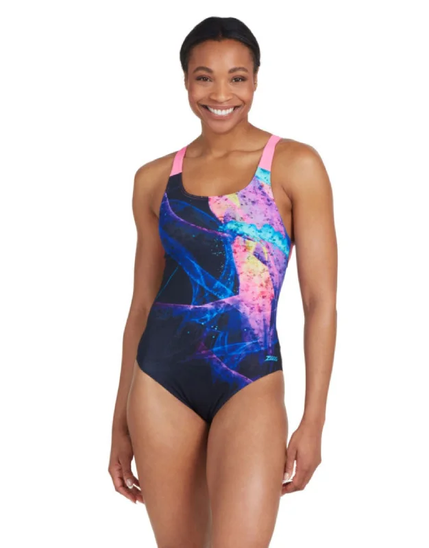 Acid Wave Speedback Swimsuit - Black/Pink Sexy Two-Piece Set