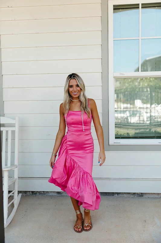 Addison Midi Dress - Pink Comfortable Knitwear Midi Dress