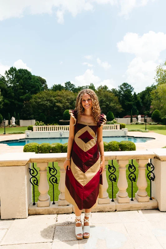 Annalise Midi Dress - Brown/Multi Trendy Midi Dress with Belt