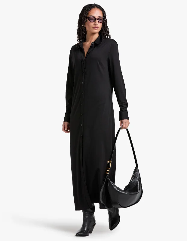 Mallory Knit Midi Dress - Black Stylish Midi Dress with Cuffs
