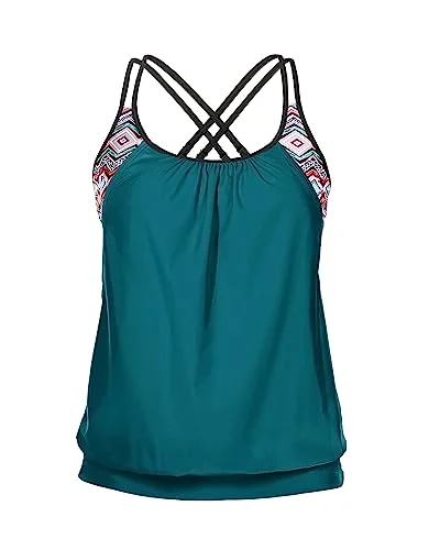 Blouson Swim Tops Tummy Control Tankini Tops High-Waisted Swimwear