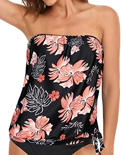 Blouson Swimwear Top Women's Strapless Bandeau Tankini Tops Chic Beach Cover-Up