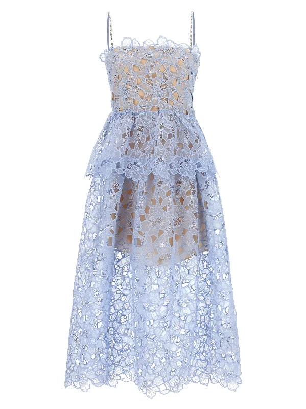 Blue Organza Lace Midi Dress Comfortable Ruched Midi Dress