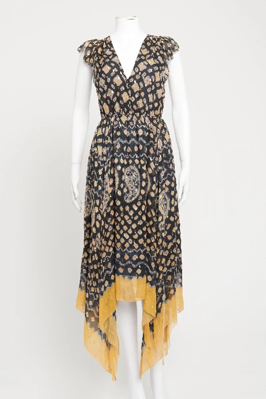 Blue Silk Blend Preowned Metallic Midi Dress Fashionable Polka Dot Midi Dress