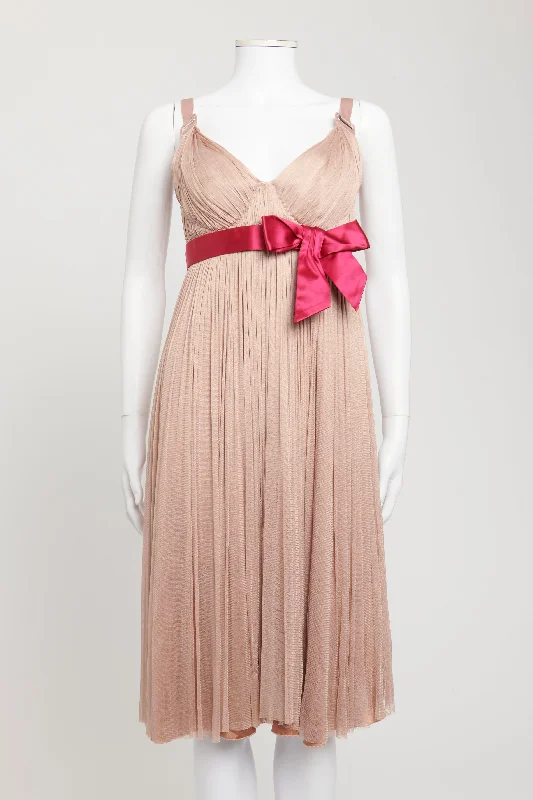 Blush Pink Acetate Blend Preowned Midi Dress Elegant Satin Slip Midi Dress