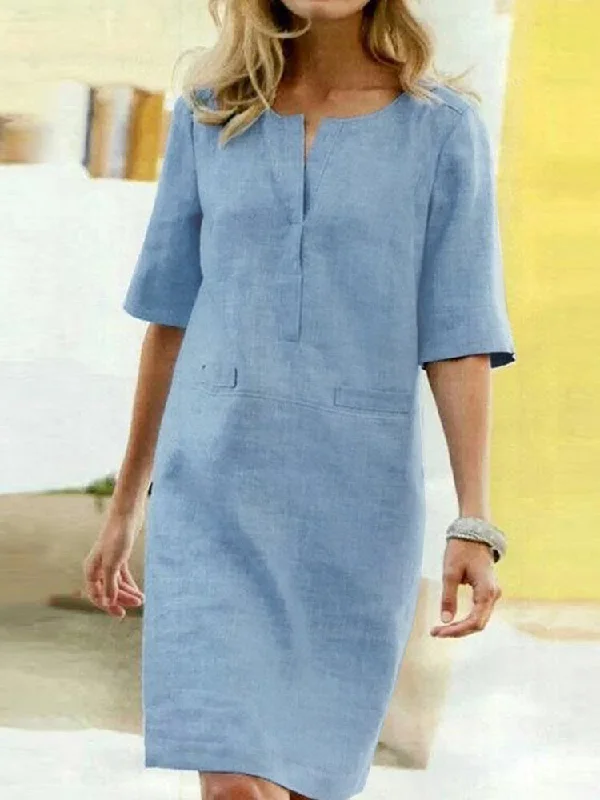 Generous Pure Color Decorative Pockets Half Sleeve Loose Women Midi Dress Stylish Long Sleeve Floral Midi Dress Generous Pure Color Decorative Pockets Half Sleeve Loose Women Midi Dress Stylish Long Sleeve Floral Midi Dress