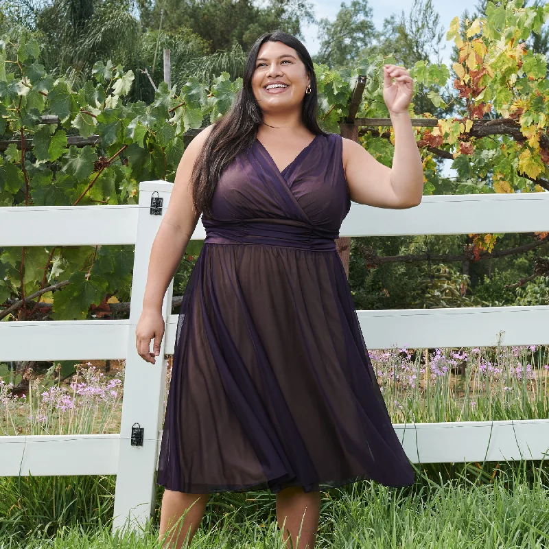 Cora Eggplant Sleeveless A-Line Midi Dress Comfortable Casual Midi Dress