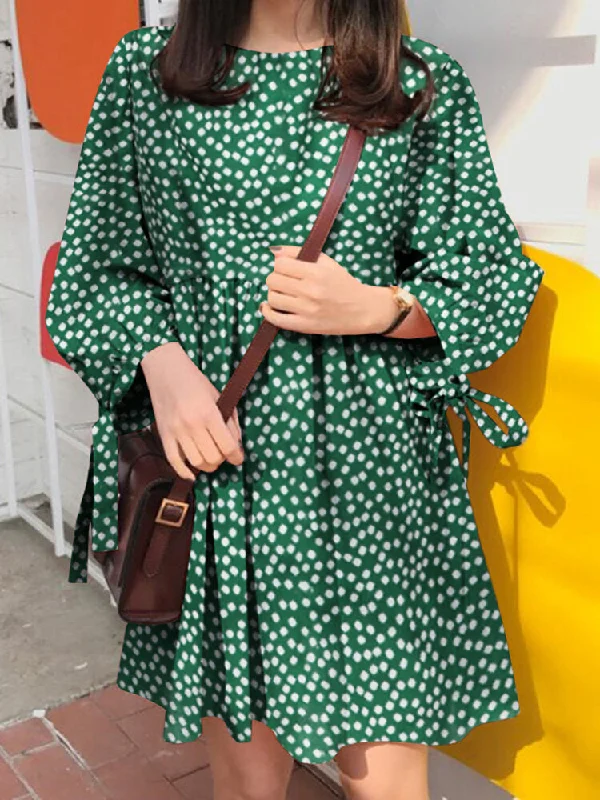 Cotton Polka Dot Pleat Round Neck Loose Casual Women Midi Dress Fashionable Floral Embroidery Midi Dress Cotton Polka Dot Pleat Round Neck Loose Casual Women Midi Dress Fashionable Floral Embroidery Midi Dress