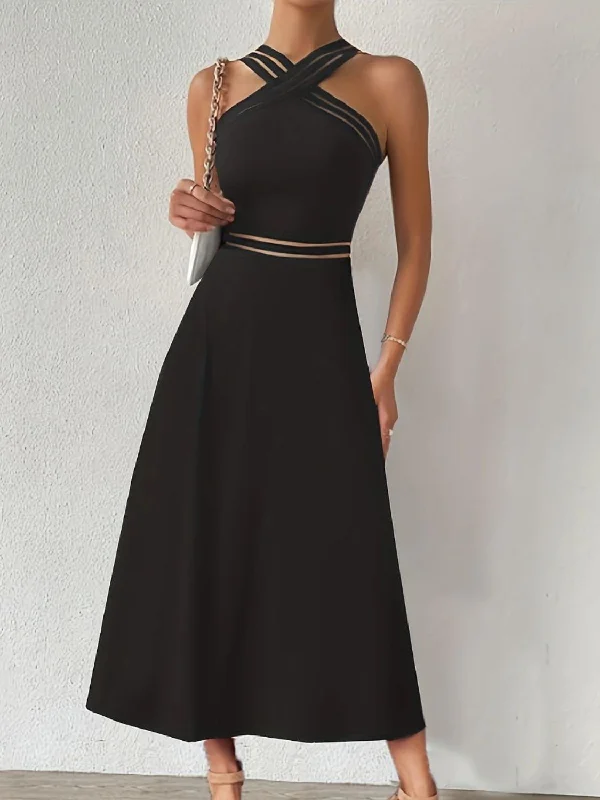 Crisscross Sleeveless Midi Dress Elegant Velvet Midi Dress