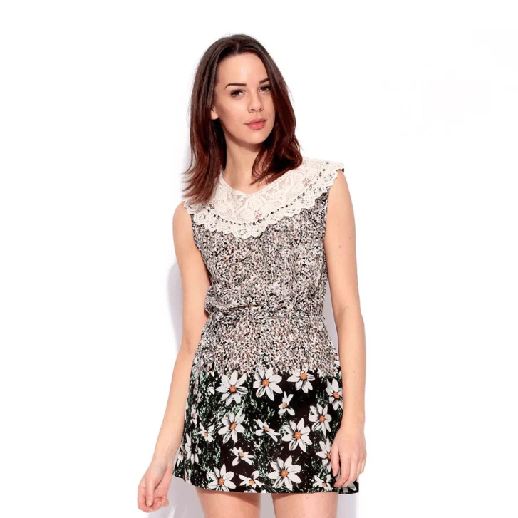 Diva Dames Womens Green Floral Crochet Summer Mini Dress Trendy Off-Shoulder Dress Mini