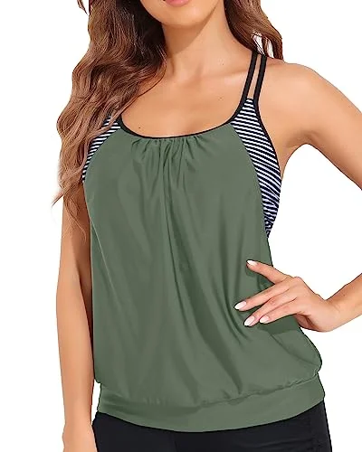 Double Criss Cross Shoulder Straps Tankini Tops Push-Up Bikini Top