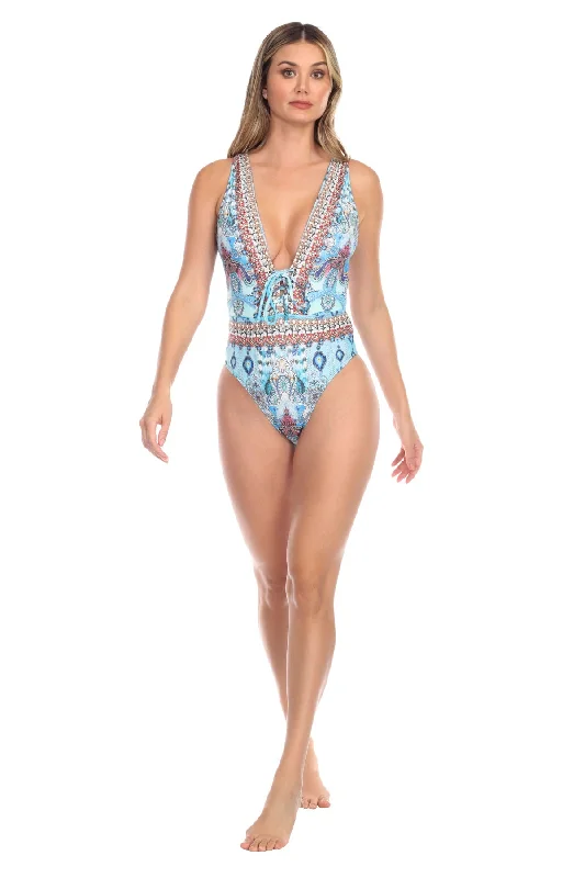 Egyptian Queen Plunging V-Neck One-Piece Swimsuit Full Coverage Swimsuit