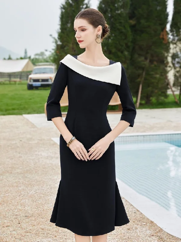 Elegant Black Midi Dress Stylish Cold Shoulder Midi Dress