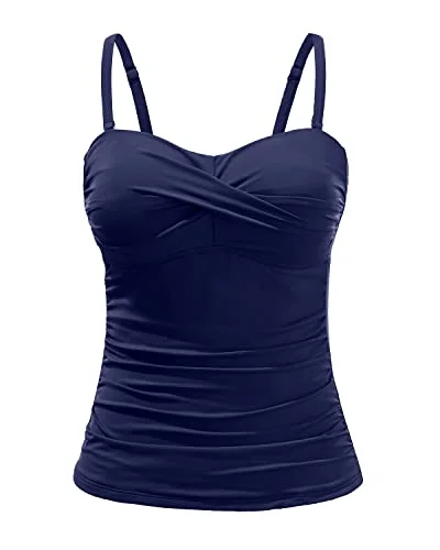 Flattering Twist Front Tankini Top Women's Bandeau Bathing Suit with Tummy Control Sporty Swimsuit Style