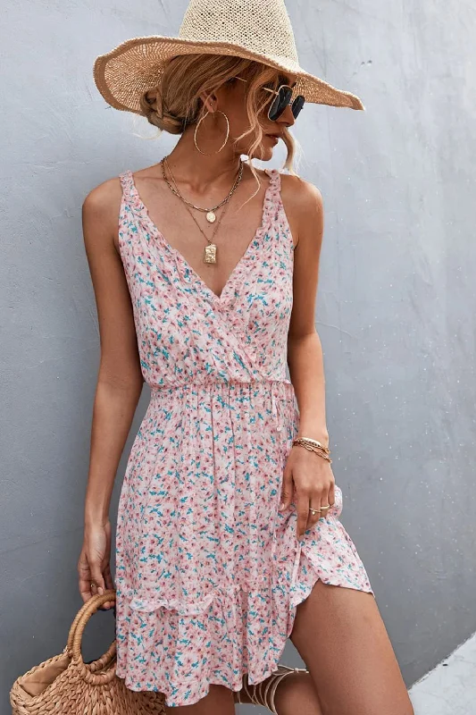 Floral Frill Trim Sleeveless Mini Dress Stylish Ruffle Mini Dress