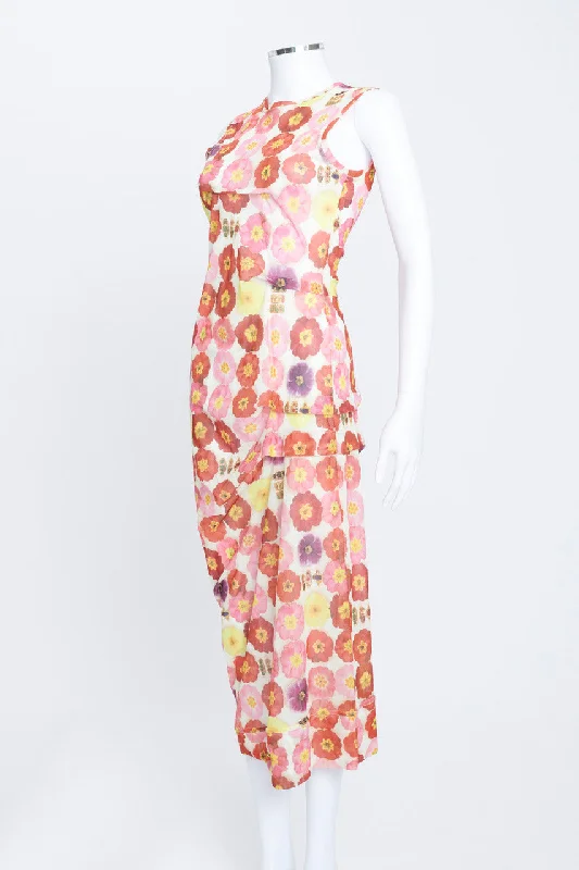 Floral Printed Mesh Midi Dress Trendy Floral Wrap Midi Dress
