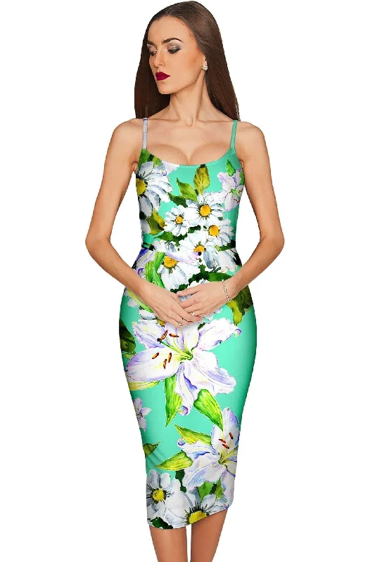 Flower Party Olivia Green Bodycon Midi Dress - Women Stylish High-Waisted Midi Dress Flower Party Olivia Green Bodycon Midi Dress - Women Stylish High-Waisted Midi Dress