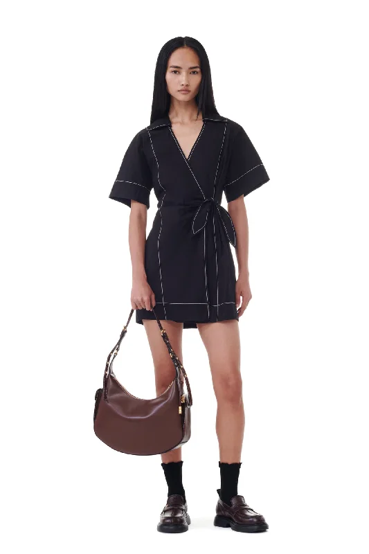 Ganni - Cotton Poplin Wrap Mini Dress Chic Halter Mini Dress