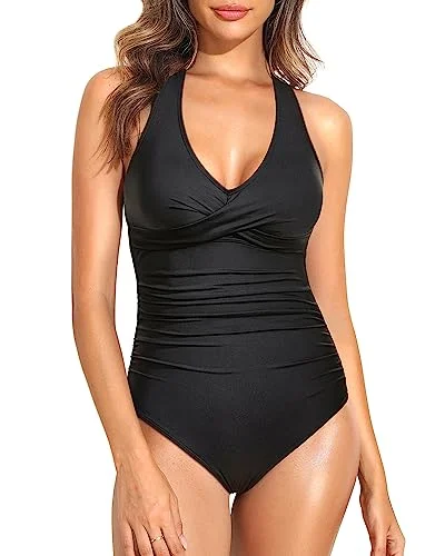 Halter V Neck One Piece Swimsuits Casual Swim Dress