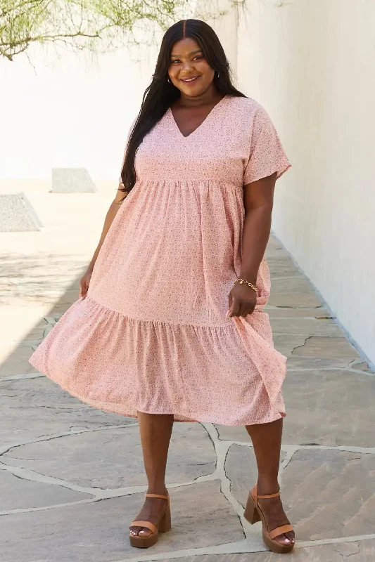 HEYSON Spring Baby Full Size Kimono Sleeve Midi Dress in Peach Fashionable A-Line Midi Dress