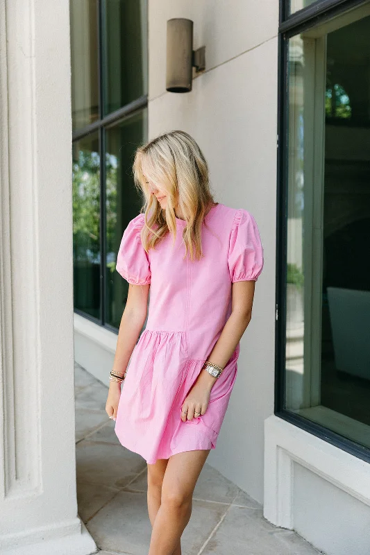 Hollis Mini Dress - Bubblegum Pink Comfortable Off-Shoulder Mini Dress