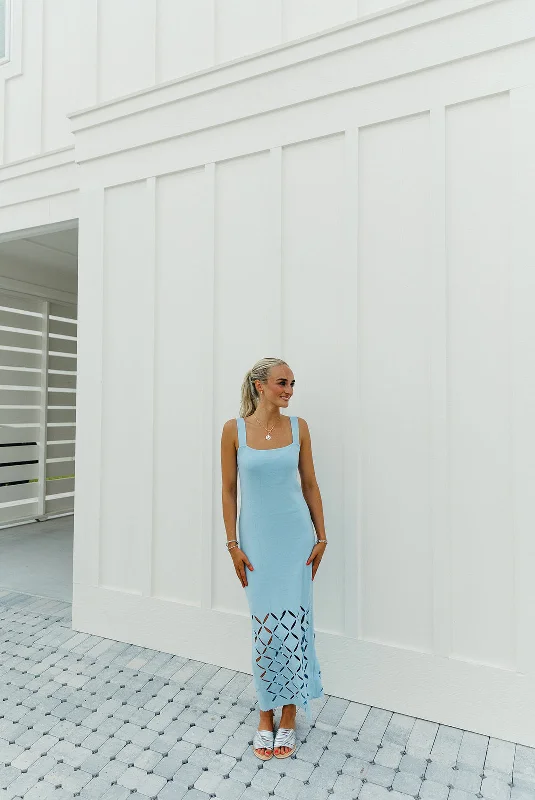 In The Sky Midi Dress - Sky Stylish Long Sleeve Floral Midi Dress