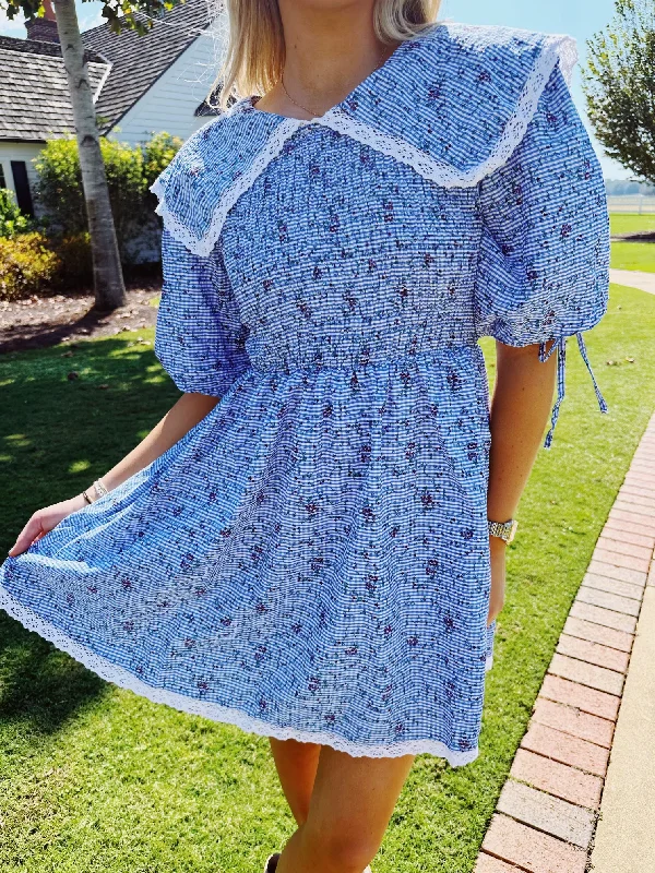 Julianna Mini Dress - Blue/Multi Trendy Mesh Mini Dress