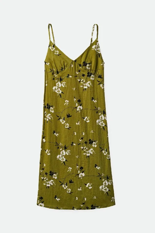 Lanai Linen Midi Dress - Moss Comfortable Button Front Midi Dress