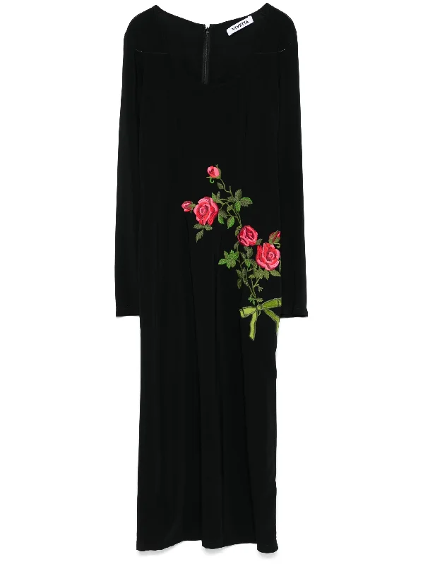 floral-embroidered midi dress Stylish Midi Dress with Cuffs
