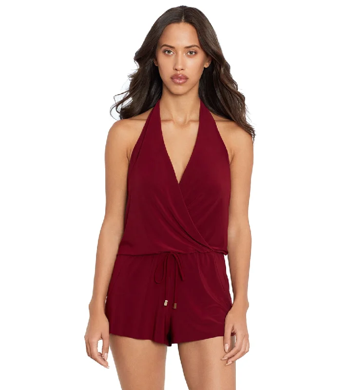 Magicsuit by Miraclesuit Solid Bianca Swim Romper Merlot Classic Swimsuit Design