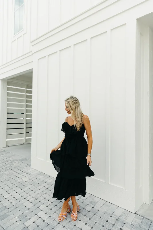 Margaret Midi Dress - Black Fashionable High-Neck Midi Dress