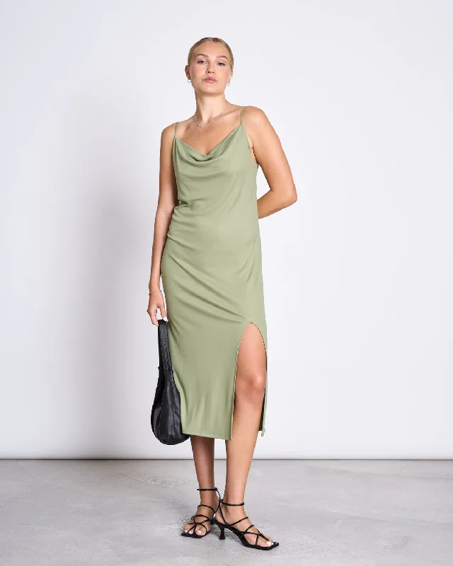 MIDI DRESS HELEN PALE OLIVE Trendy A-Line Midi Dress
