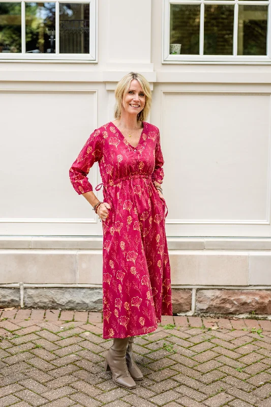 Midi Dress with Tie Waist Chic Floral Print Midi Dress