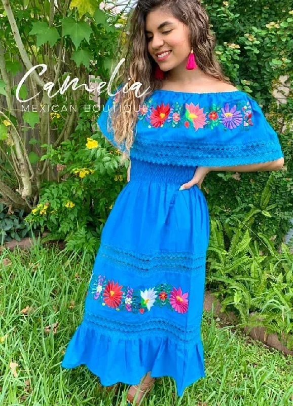 Off Shoulder Laced Midi Dress - Roses Stylish Silk Midi Dress