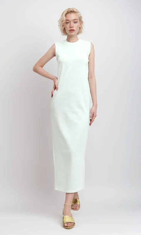 O197711 Sleeveless Solid Summer Midi Dress - White Fashionable A-Line Midi Dress