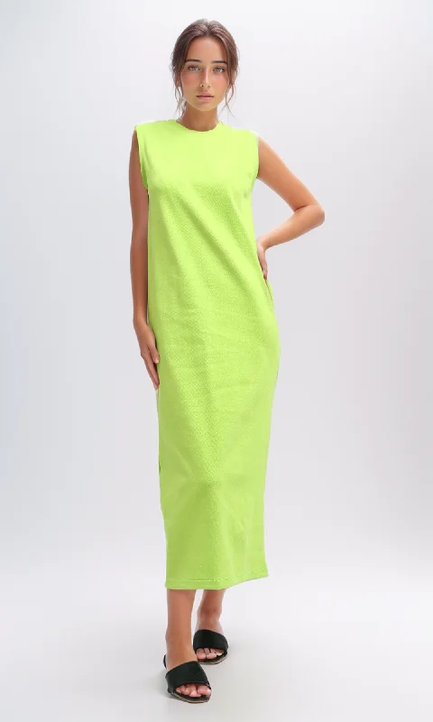 O198522 Summer Sleeveless Midi Dress - Neon Green Comfortable Ruched Midi Dress