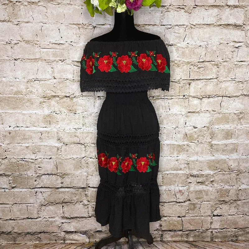 Off Shoulder Laced Midi Dress - Red Roses Fashionable Casual Midi Dress