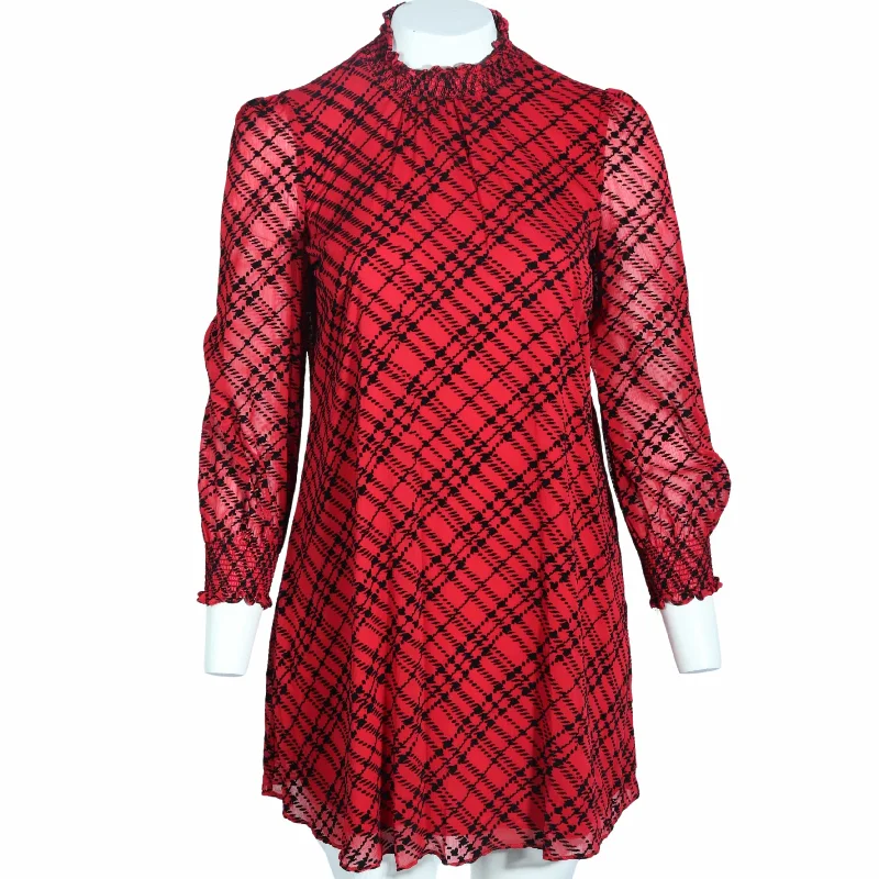 ORIGINAL - Flocked Plaid Mini Dress Fashionable Lace Mini Dress