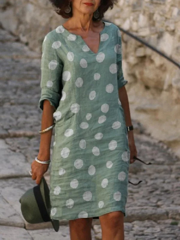 Polka Dot Notched Neckline Casual Shirt Women Midi Dress Trendy Ruffle Hem Midi Dress Polka Dot Notched Neckline Casual Shirt Women Midi Dress Trendy Ruffle Hem Midi Dress