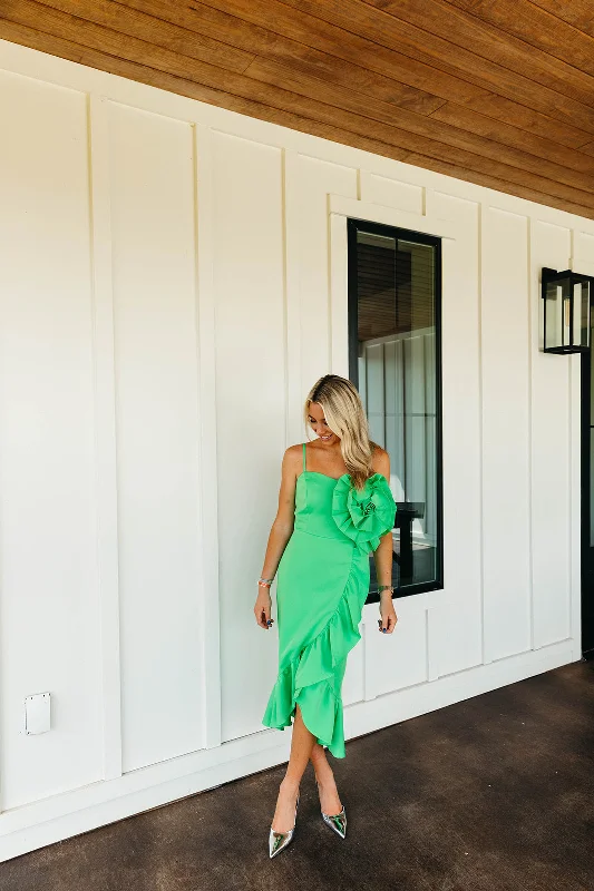 Robin Midi Dress - Green Comfortable Empire Waist Midi Dress